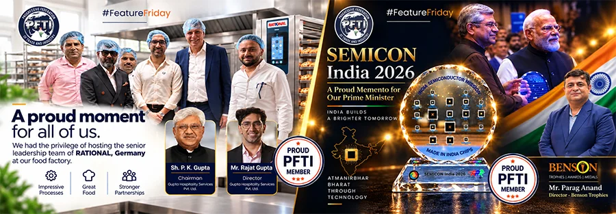 PFTI member achievements featuring Rational Germany leadership visit and SEMICON India 2026 memento presentation